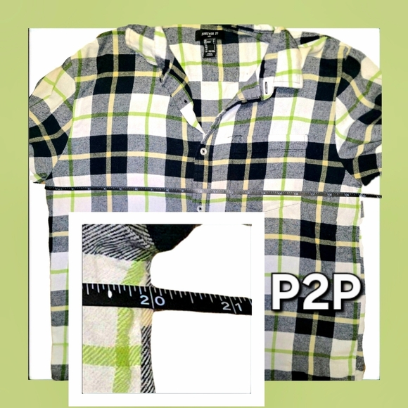 Forever 21 Mens Plaid Button Up Long Sleeve 100% Cotton White, Navy, Green/Small - Picture 6 of 7